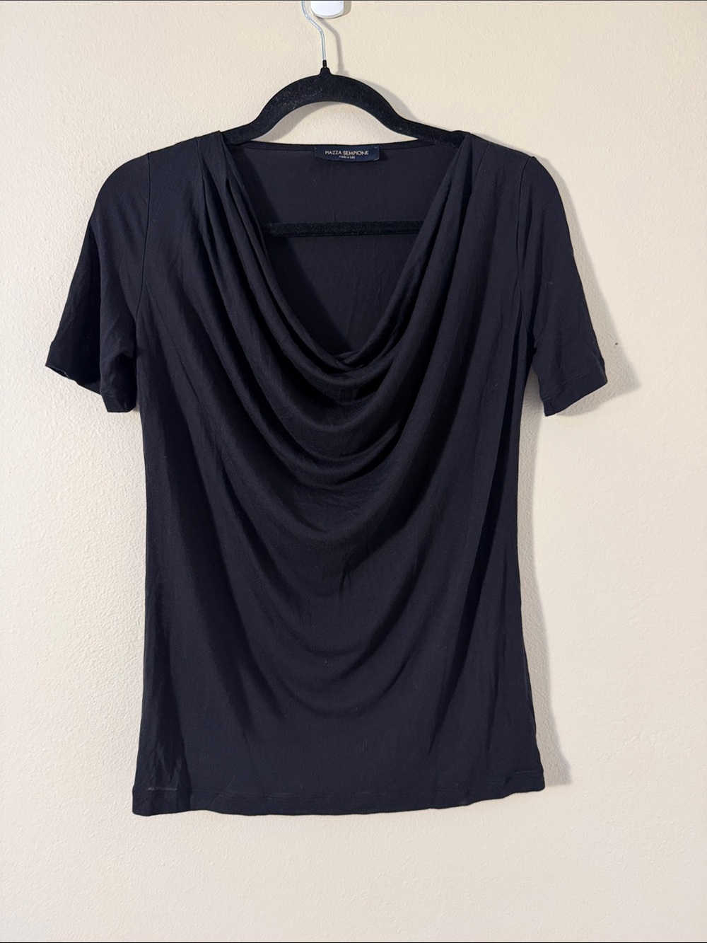 Piazza Sempione Black Drape Cowl Neck Short Sleeve Top Size 40 (US 4)
